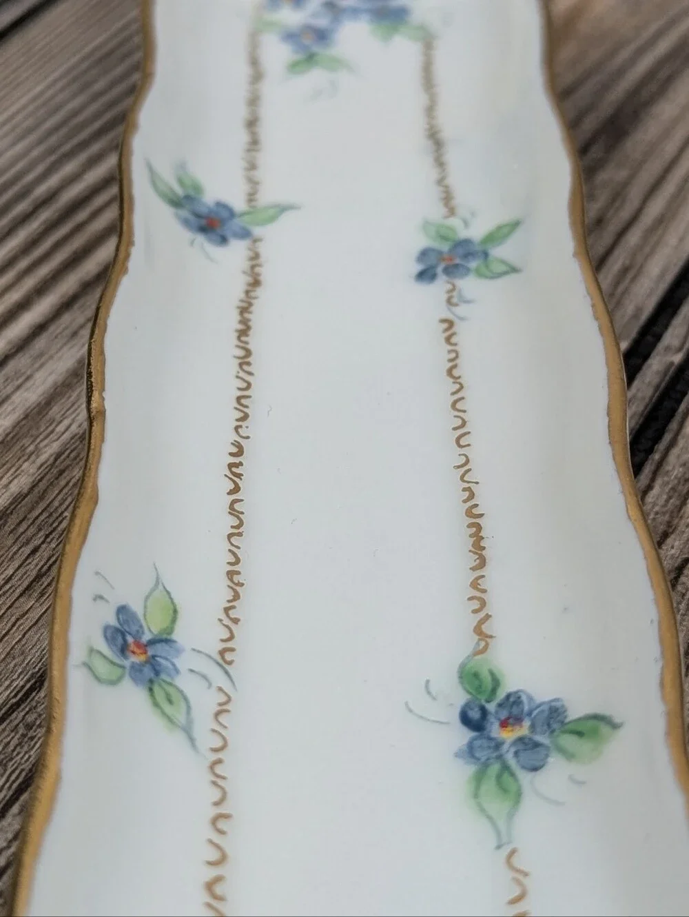 Vintage Hand-Painted Porcelain Long Narrow Trays - Set of 2 | Floral & Gold Gilt